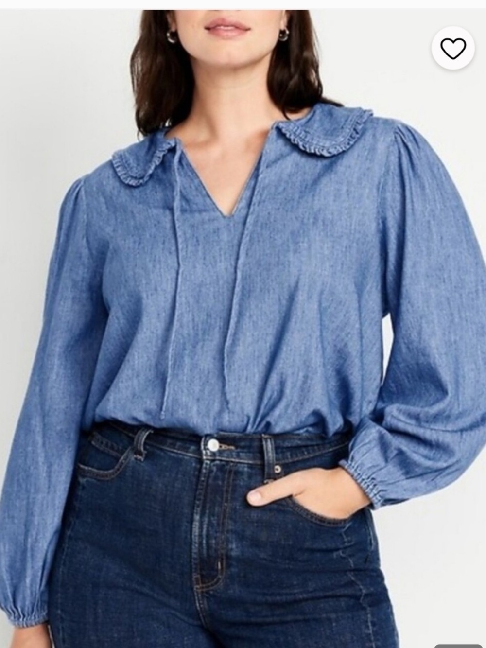 Old Navy Cotton Ruffle Collar Chambray Denim Blouse, Size L, NWT